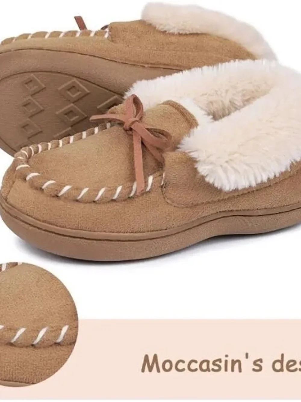 Merrimac Kids Tan Fuzzy Moccasin Slippers (13-1)